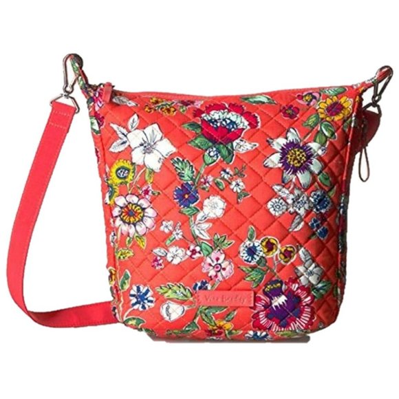 Vera Bradley Mini Hobo Hipster Shoulder Crossbody Bag Purse Coral Floral Spring - Picture 3 of 8